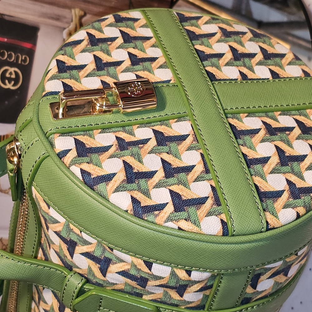 Tory Burch Riviera Green Wicker Print Leaf  Patterned Women's Satchel Bag - Picture 7 of 16